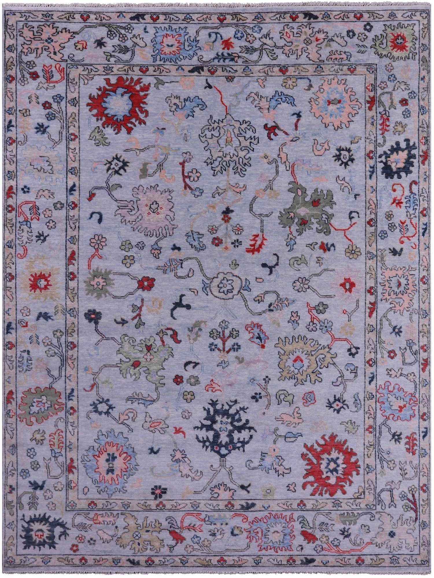 Light Blue Turkish Oushak Hand Knotted Wool Rug - 9' 1" X 11' 10" - Golden Nile