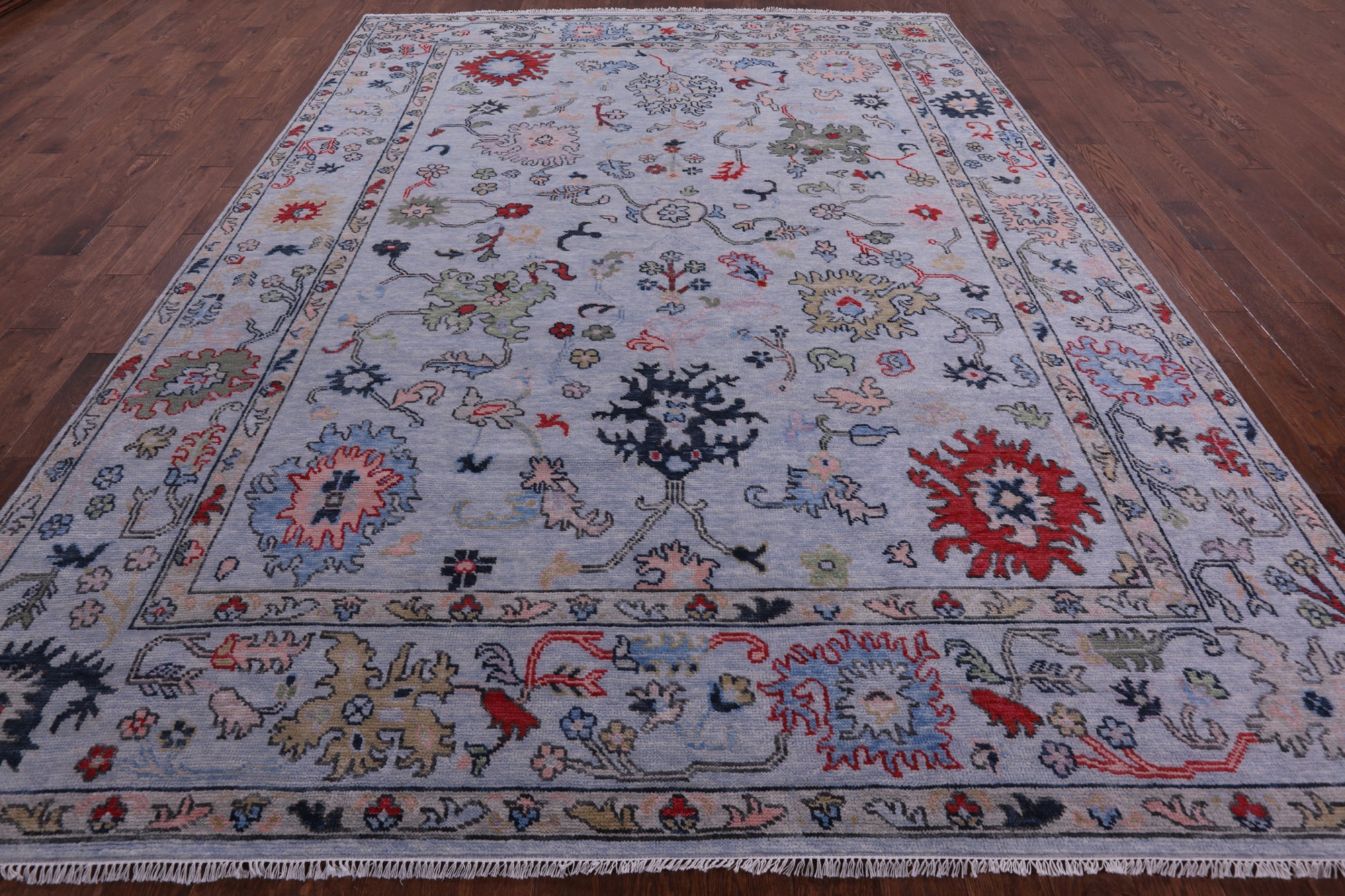 Light Blue Turkish Oushak Hand Knotted Wool Rug - 9' 1" X 11' 10" - Golden Nile