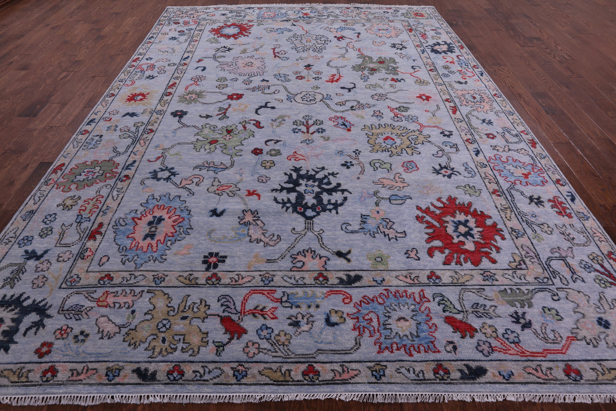 Light Blue Turkish Oushak Hand Knotted Wool Rug - 9' 1" X 11' 10" - Golden Nile