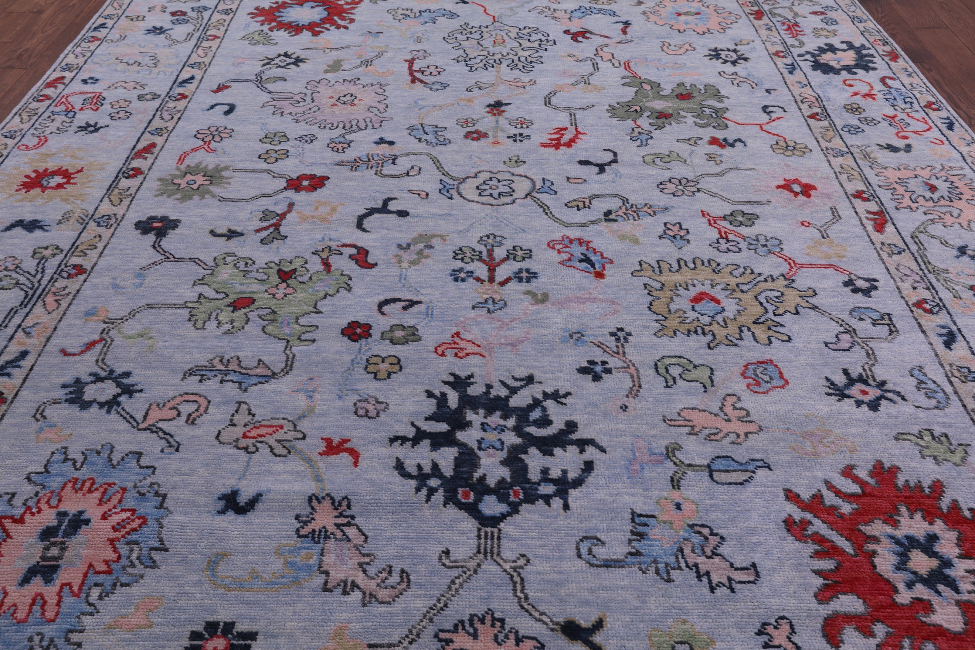Light Blue Turkish Oushak Hand Knotted Wool Rug - 9' 1" X 11' 10" - Golden Nile