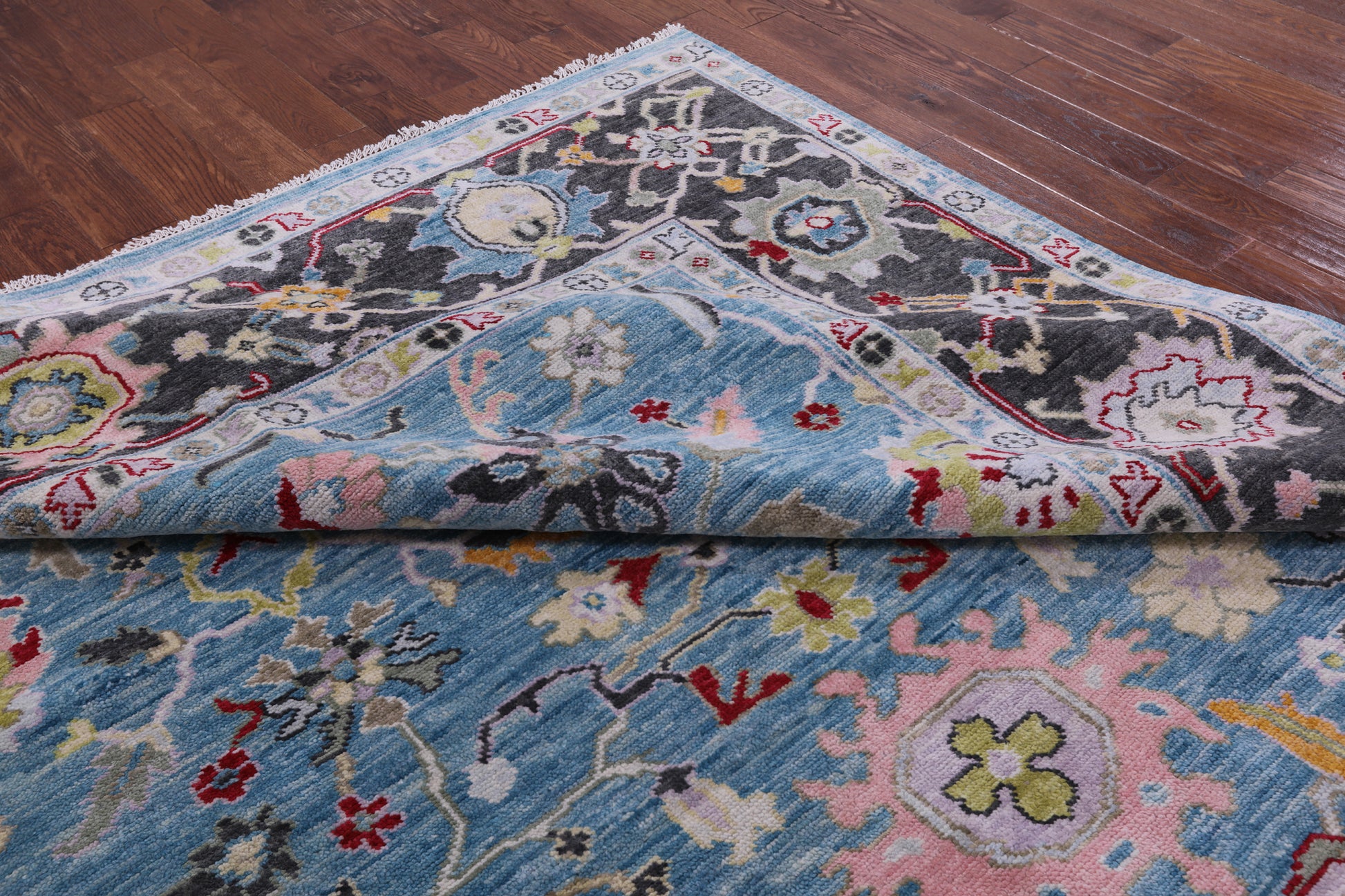 Blue Turkish Oushak Hand Knotted Wool Rug - 9' 3" X 12' 3" - Golden Nile