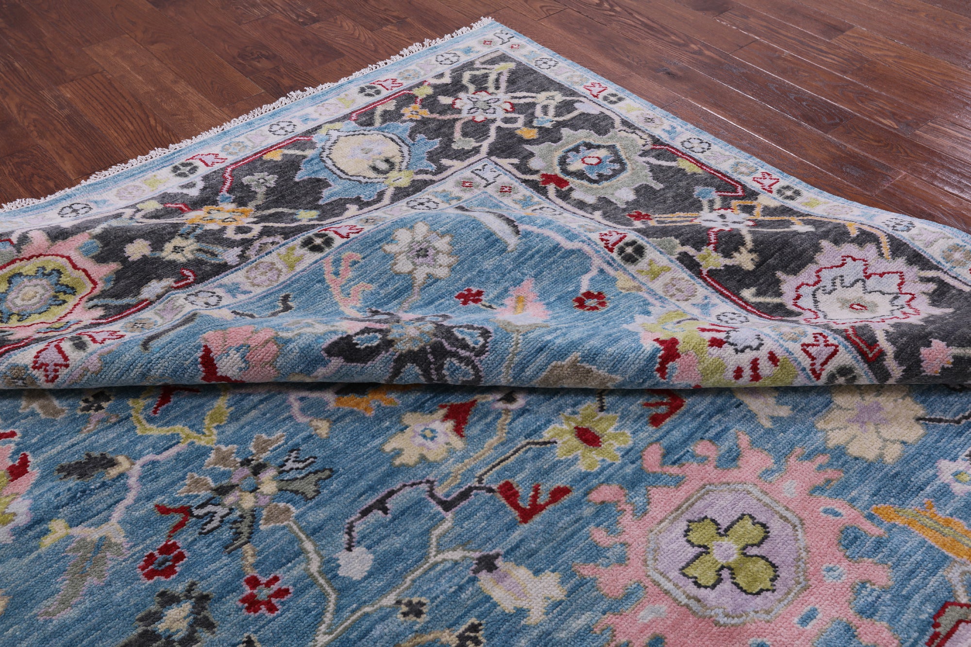 Blue Turkish Oushak Hand Knotted Wool Rug - 9' 3" X 12' 3" - Golden Nile