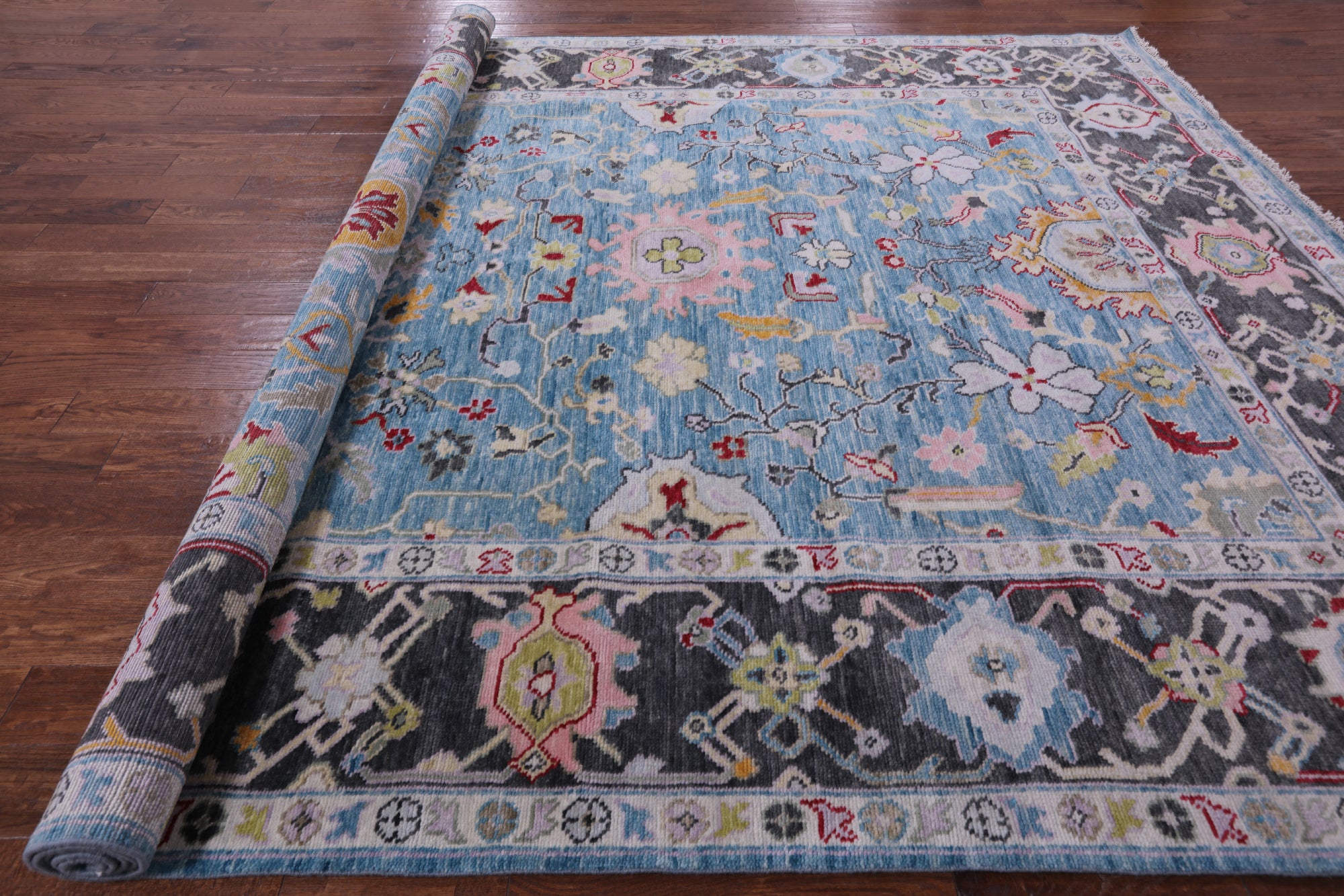 Blue Turkish Oushak Hand Knotted Wool Rug - 9' 3" X 12' 3" - Golden Nile
