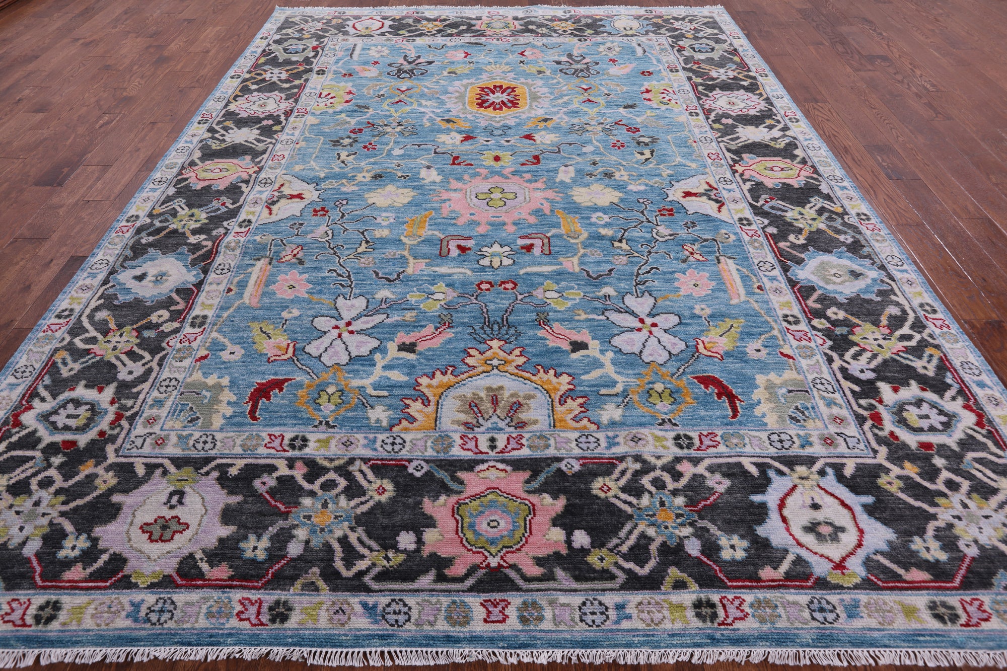 Blue Turkish Oushak Hand Knotted Wool Rug - 9' 3" X 12' 3" - Golden Nile
