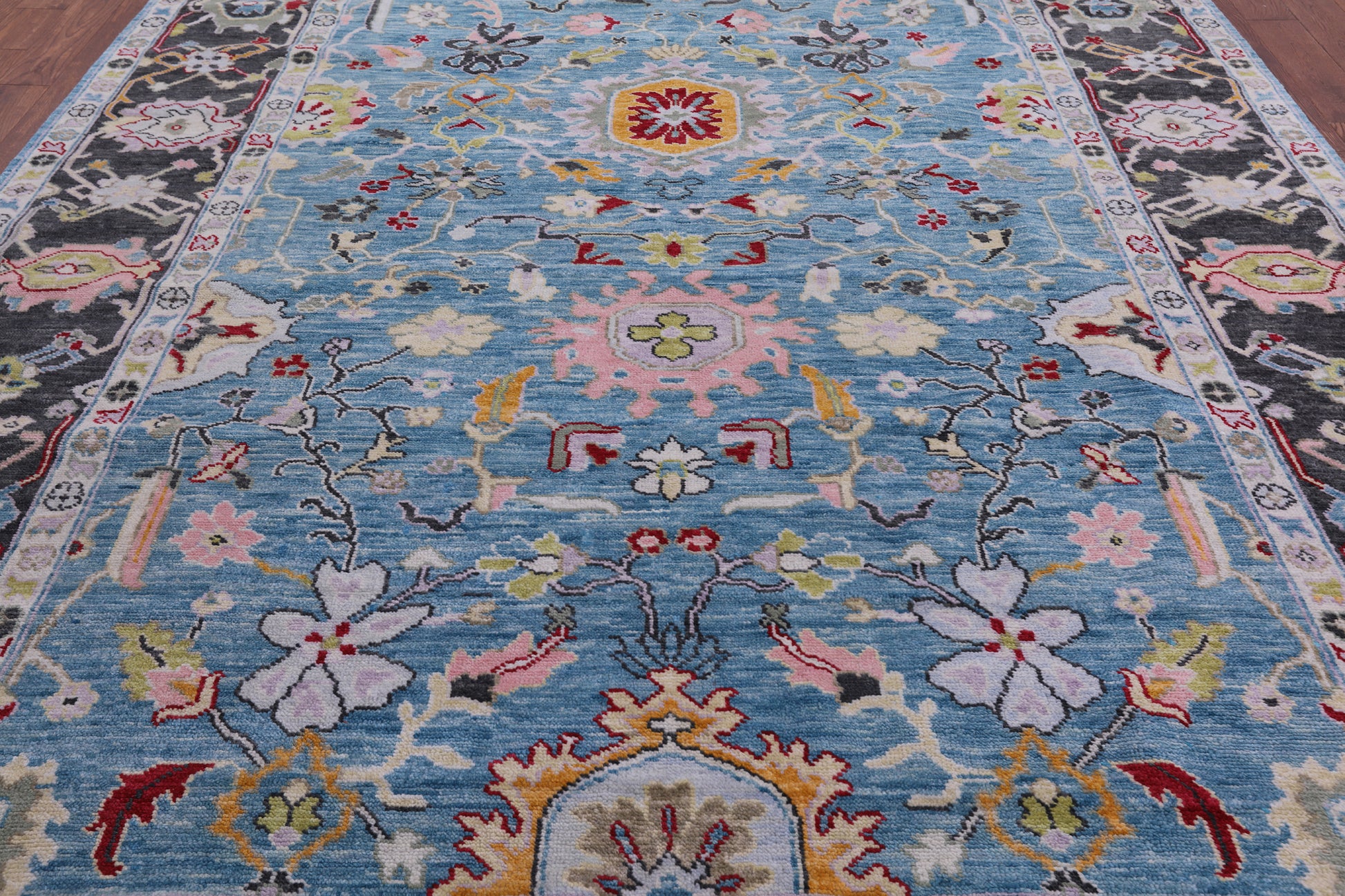 Blue Turkish Oushak Hand Knotted Wool Rug - 9' 3" X 12' 3" - Golden Nile