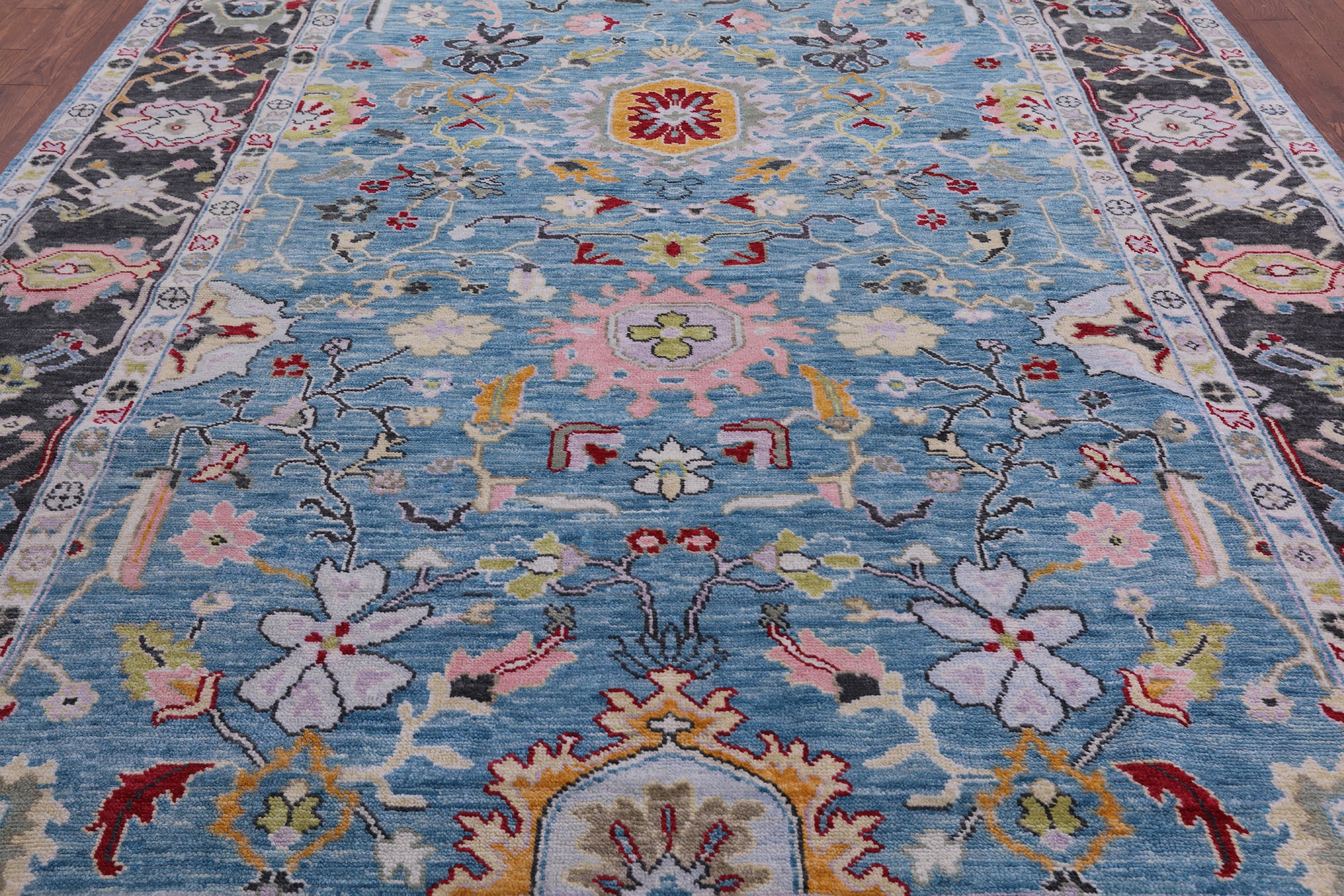 Blue Turkish Oushak Hand Knotted Wool Rug - 9' 3" X 12' 3" - Golden Nile