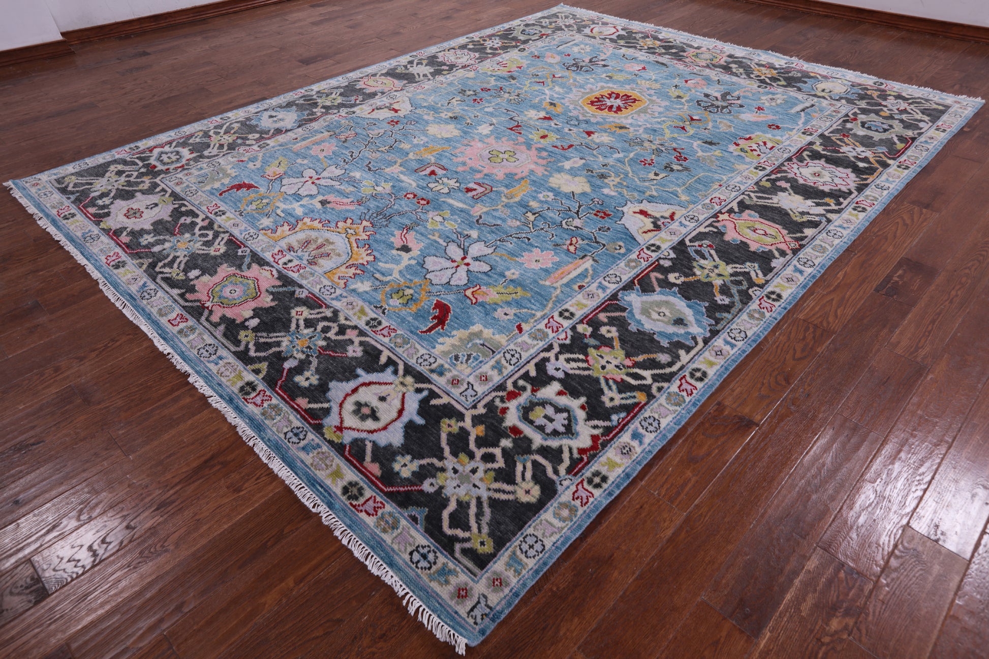 Blue Turkish Oushak Hand Knotted Wool Rug - 9' 3" X 12' 3" - Golden Nile