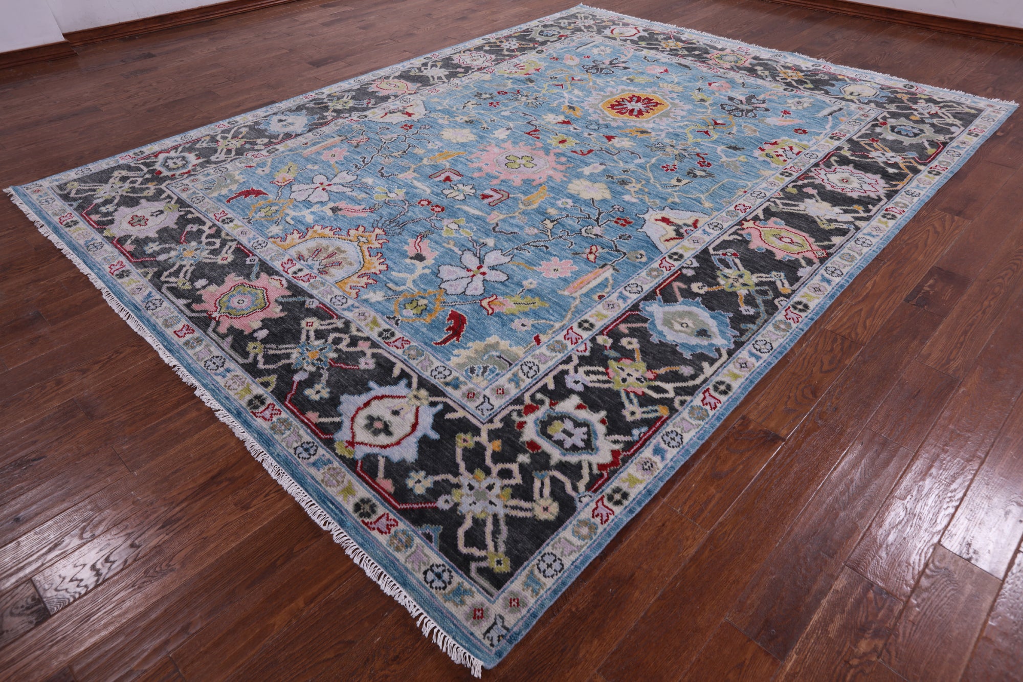 Blue Turkish Oushak Hand Knotted Wool Rug - 9' 3" X 12' 3" - Golden Nile