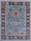 Blue Turkish Oushak Hand Knotted Wool Rug - 9' 3" X 12' 3" - Golden Nile