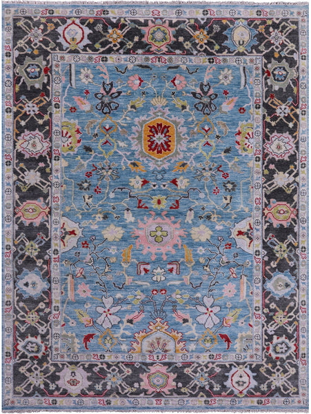 Blue Turkish Oushak Hand Knotted Wool Rug - 9' 3" X 12' 3" - Golden Nile