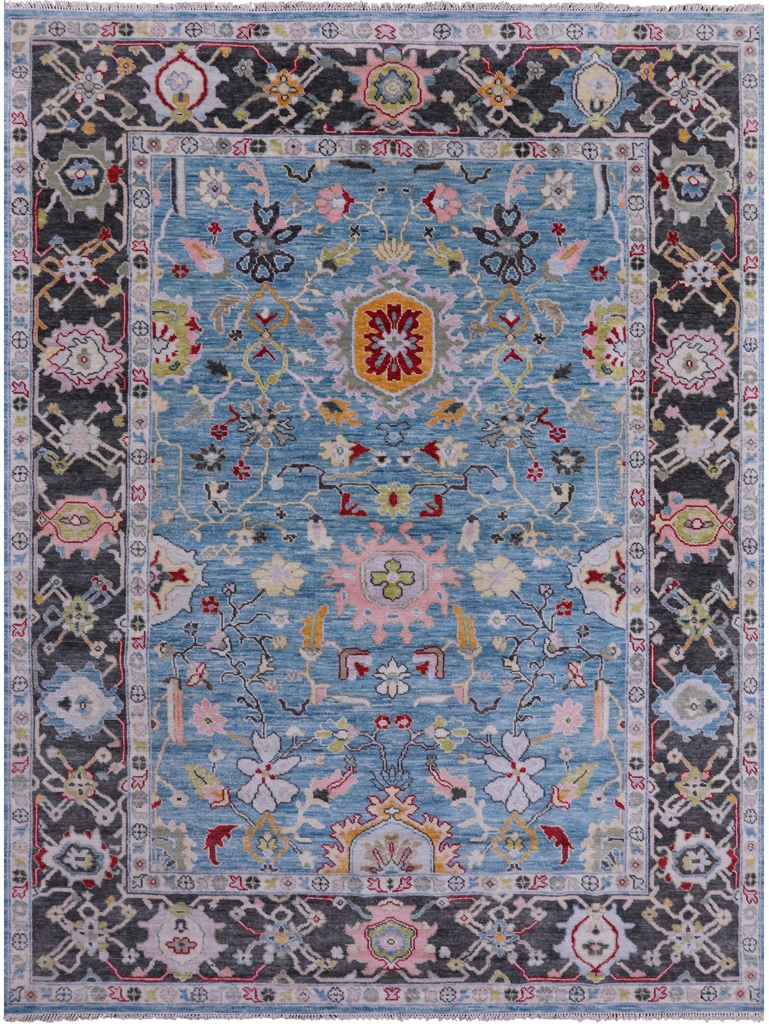 Blue Turkish Oushak Hand Knotted Wool Rug - 9' 3" X 12' 3" - Golden Nile