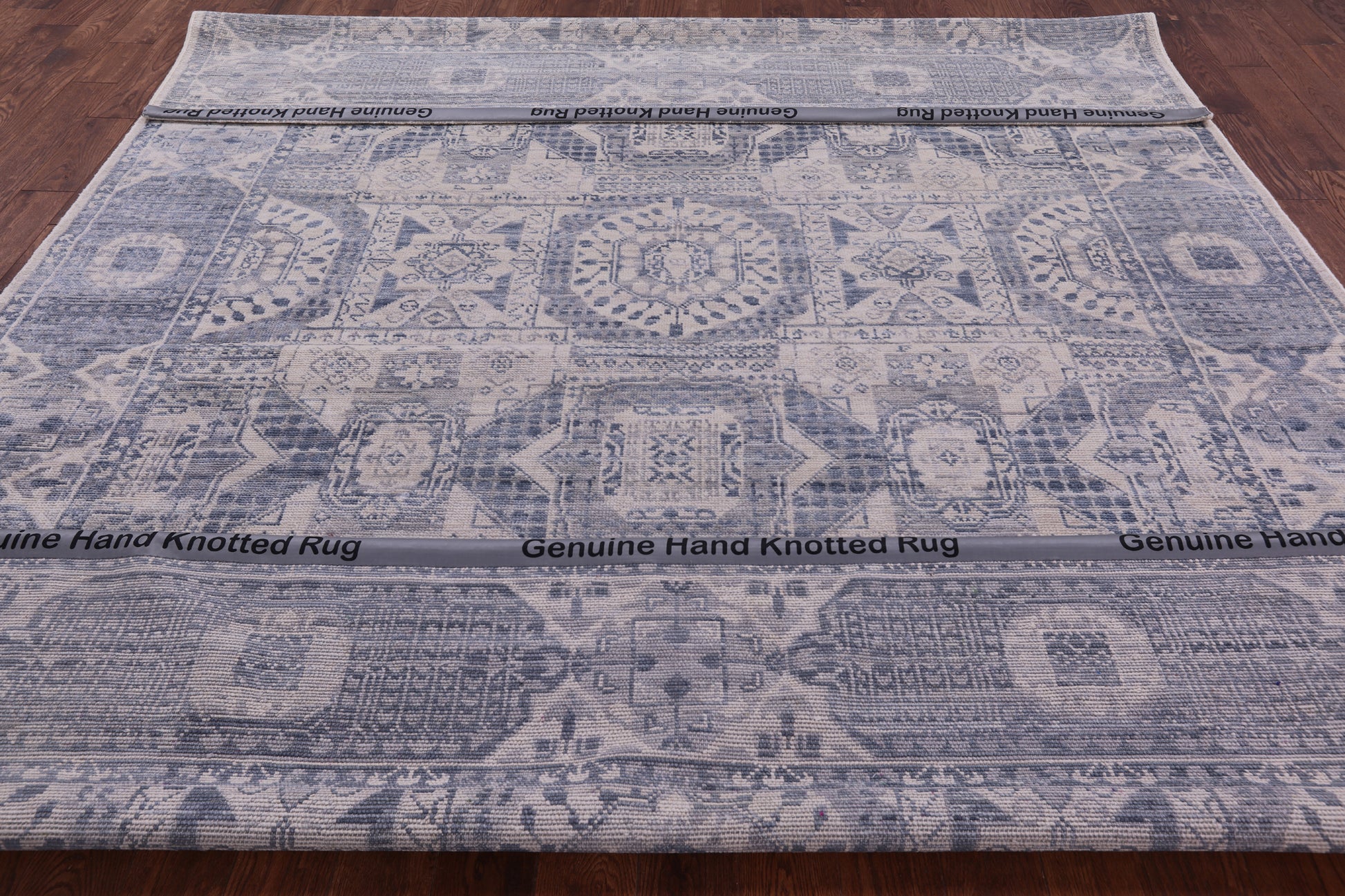 Ivory Geometric Persian Mamluk Handmade Wool Rug - 9' 1" X 11' 11" - Golden Nile