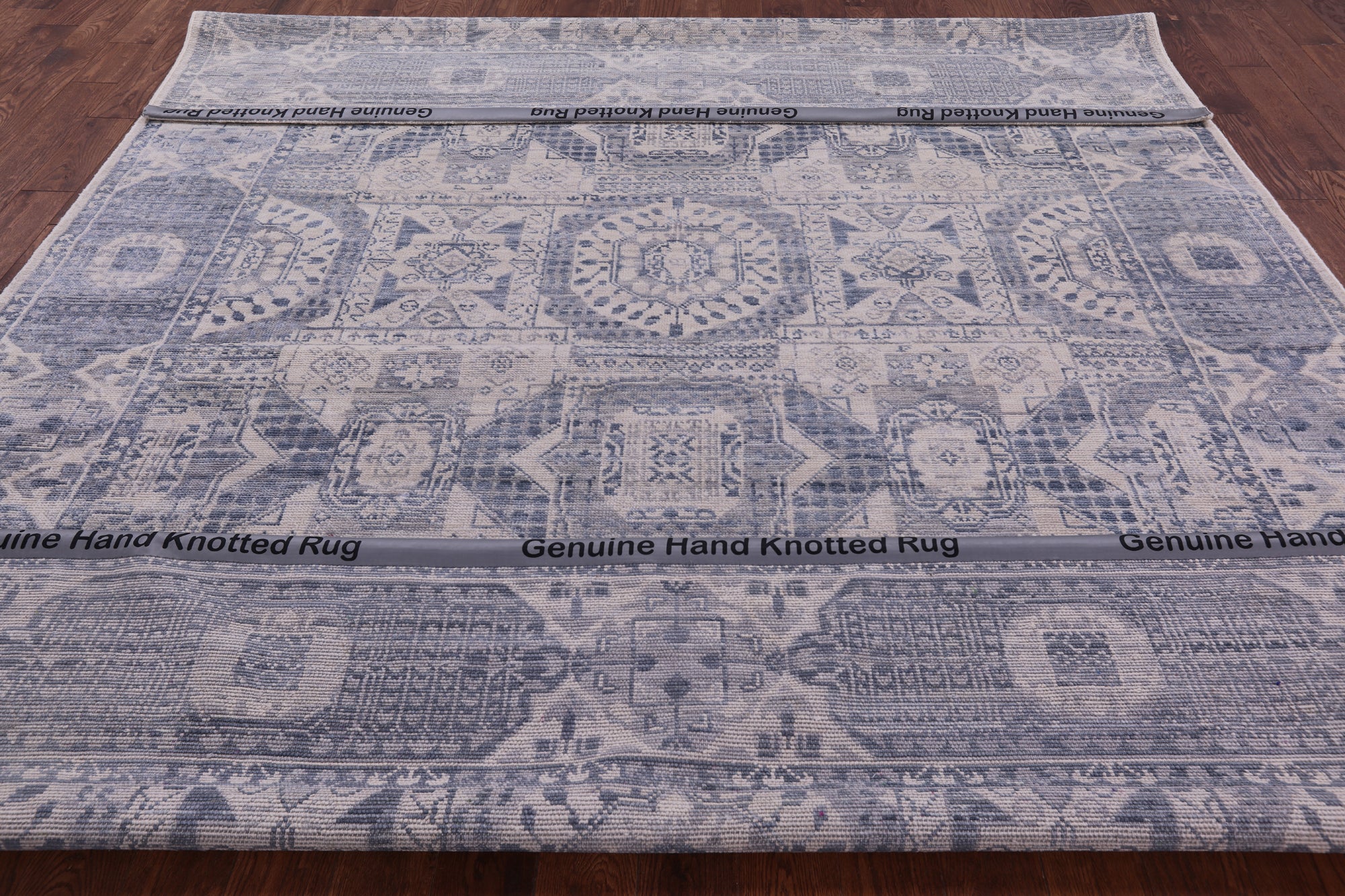 Ivory Geometric Persian Mamluk Handmade Wool Rug - 9' 1" X 11' 11" - Golden Nile