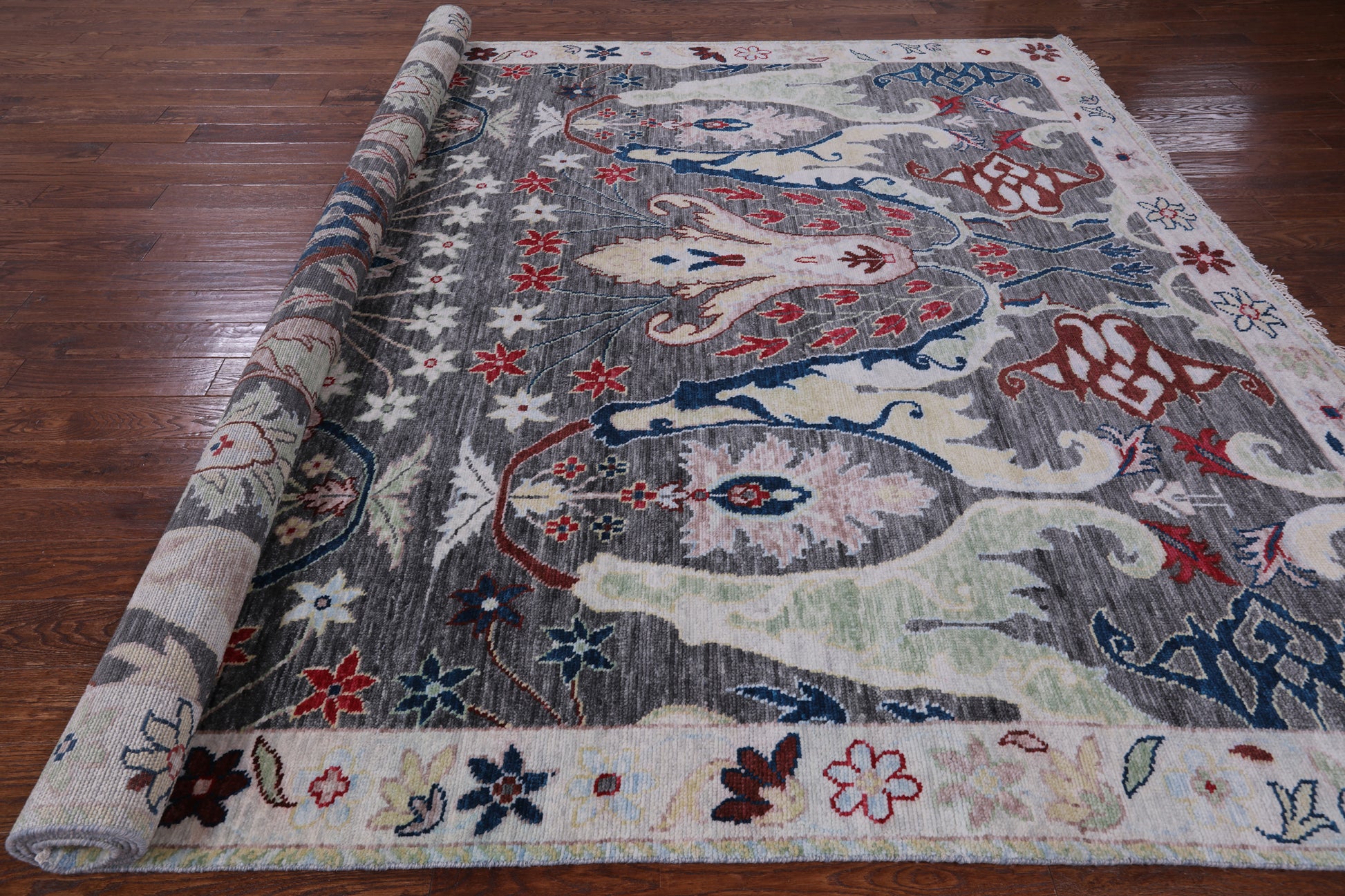 Grey Turkish Oushak Hand Knotted Wool Rug - 9' 5" X 11' 8" - Golden Nile