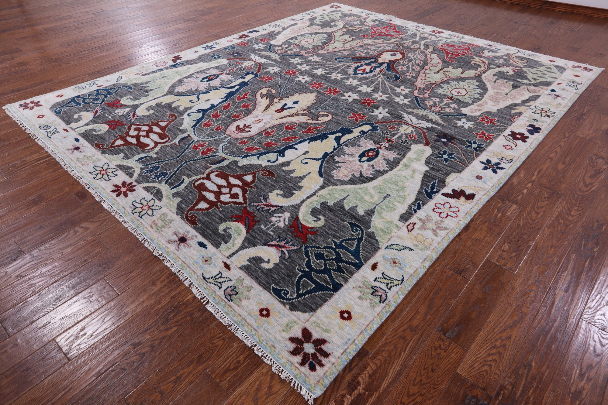 Grey Turkish Oushak Hand Knotted Wool Rug - 9' 5" X 11' 8" - Golden Nile