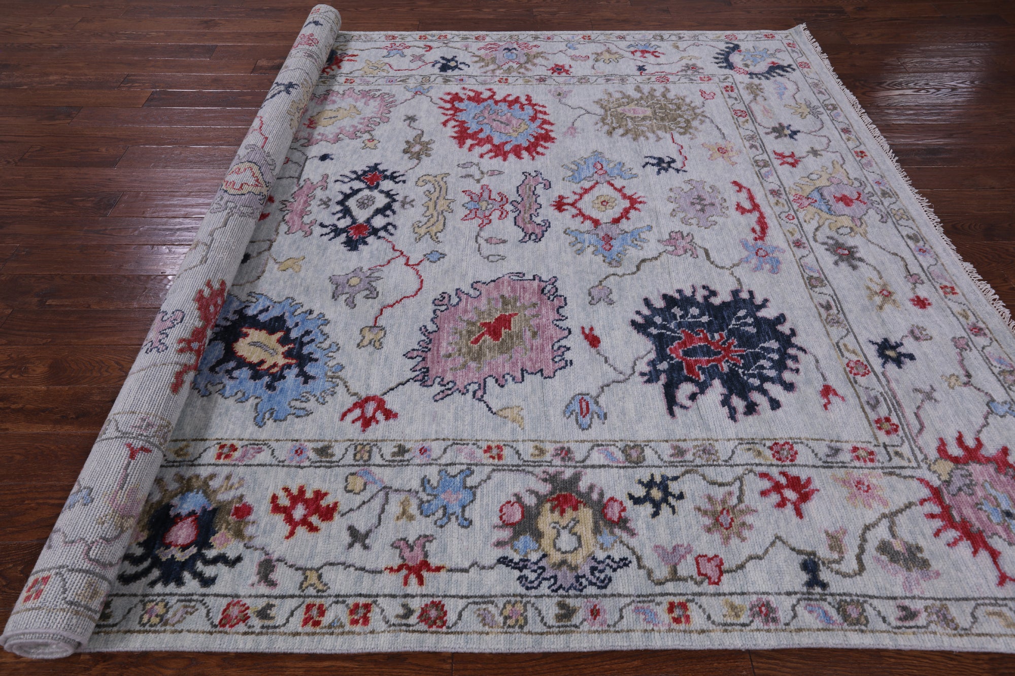 Blue Turkish Oushak Hand Knotted Wool Rug - 8' 2" X 10' 2" - Golden Nile