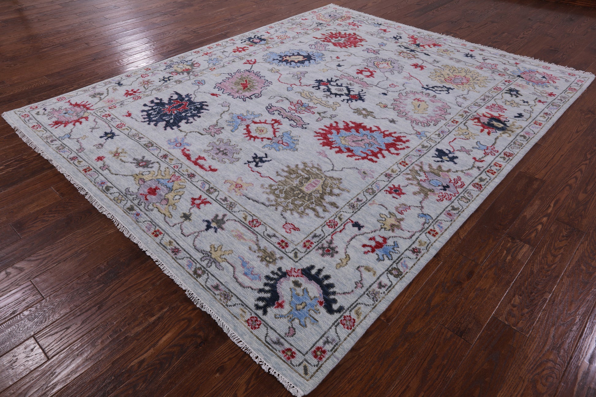 Blue Turkish Oushak Hand Knotted Wool Rug - 8' 2" X 10' 2" - Golden Nile
