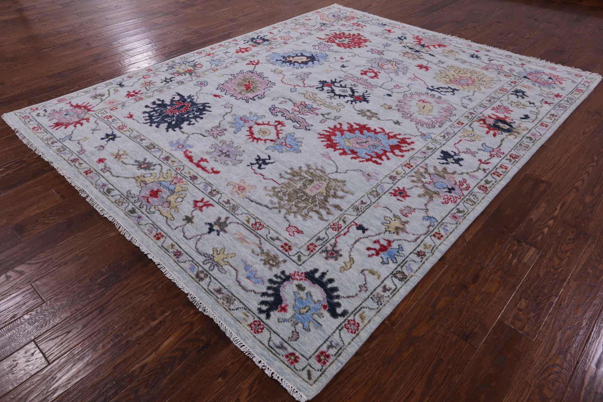 Blue Turkish Oushak Hand Knotted Wool Rug - 8' 2" X 10' 2" - Golden Nile