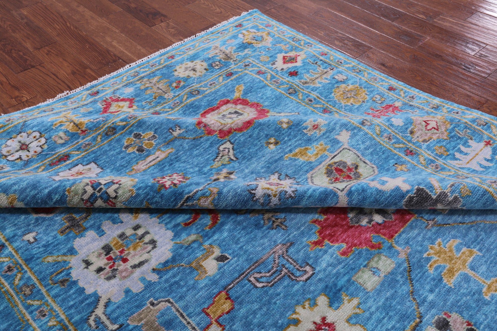 Blue Turkish Oushak Hand Knotted Wool Rug - 8' 3" X 9' 9" - Golden Nile