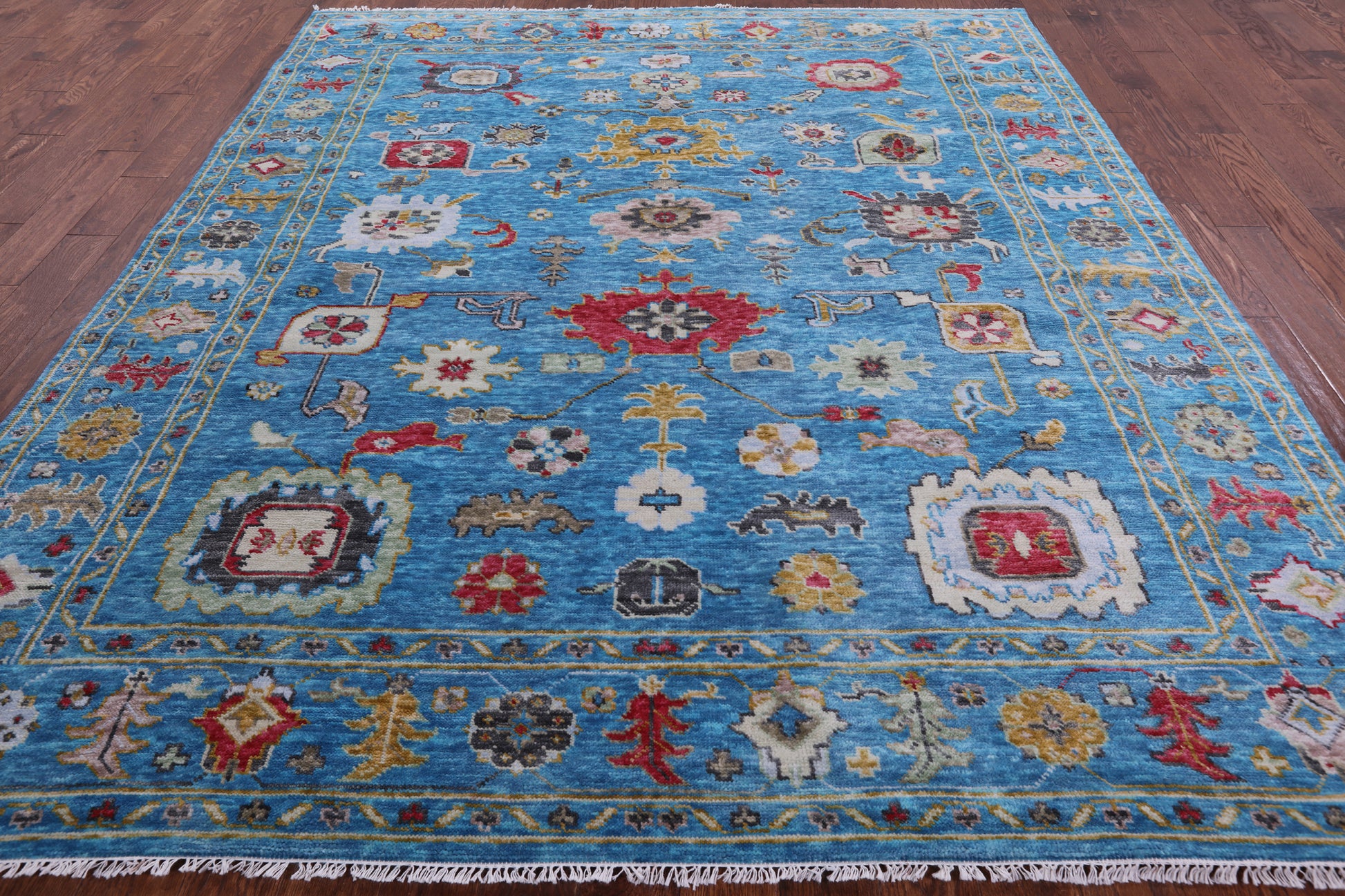 Blue Turkish Oushak Hand Knotted Wool Rug - 8' 3" X 9' 9" - Golden Nile