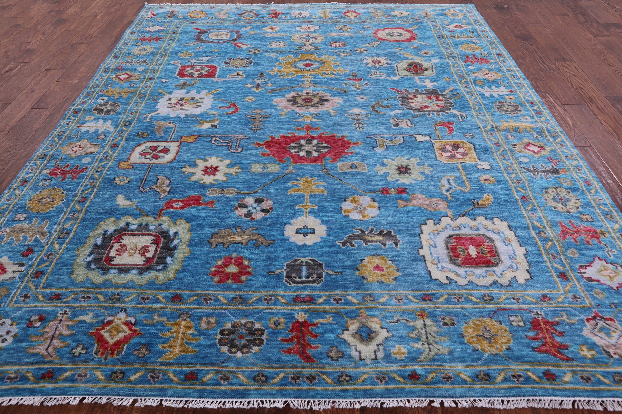 Blue Turkish Oushak Hand Knotted Wool Rug - 8' 3" X 9' 9" - Golden Nile