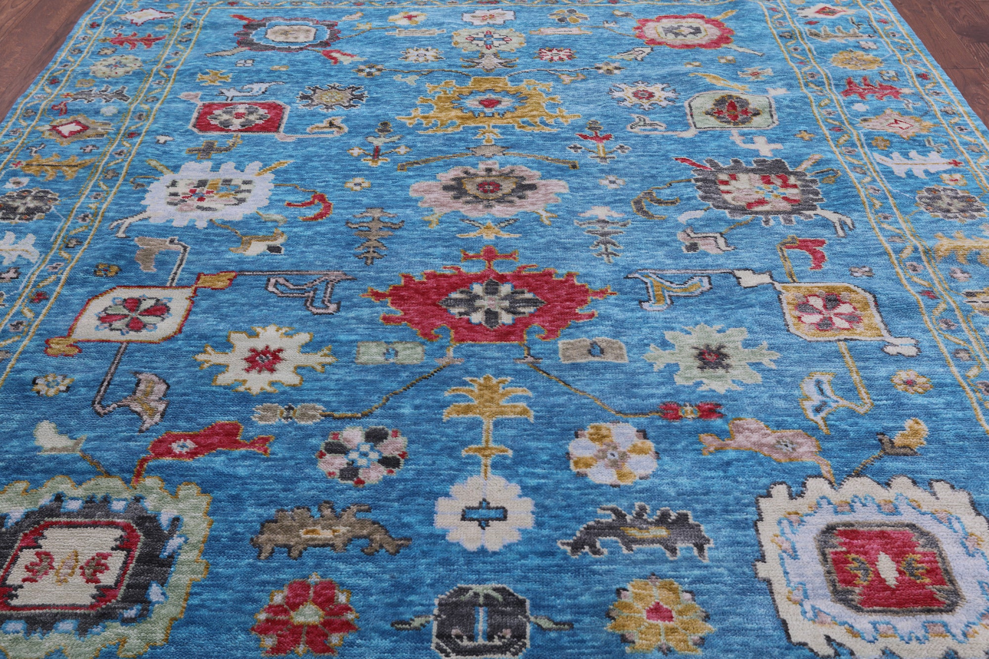 Blue Turkish Oushak Hand Knotted Wool Rug - 8' 3" X 9' 9" - Golden Nile