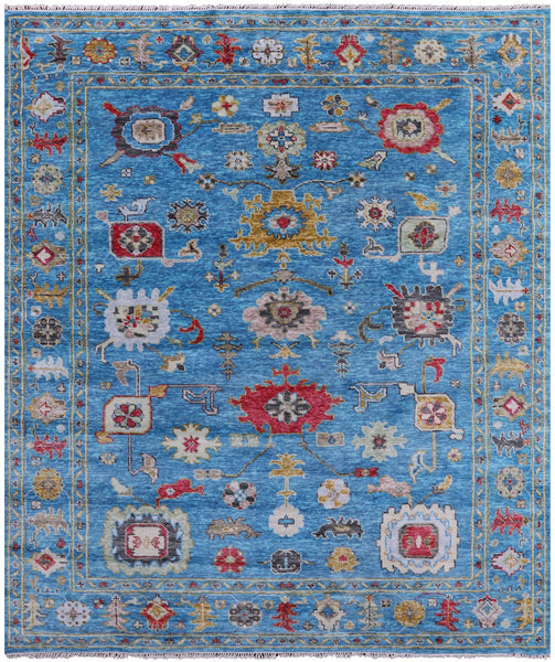 Blue Turkish Oushak Hand Knotted Wool Rug - 8' 3" X 9' 9" - Golden Nile