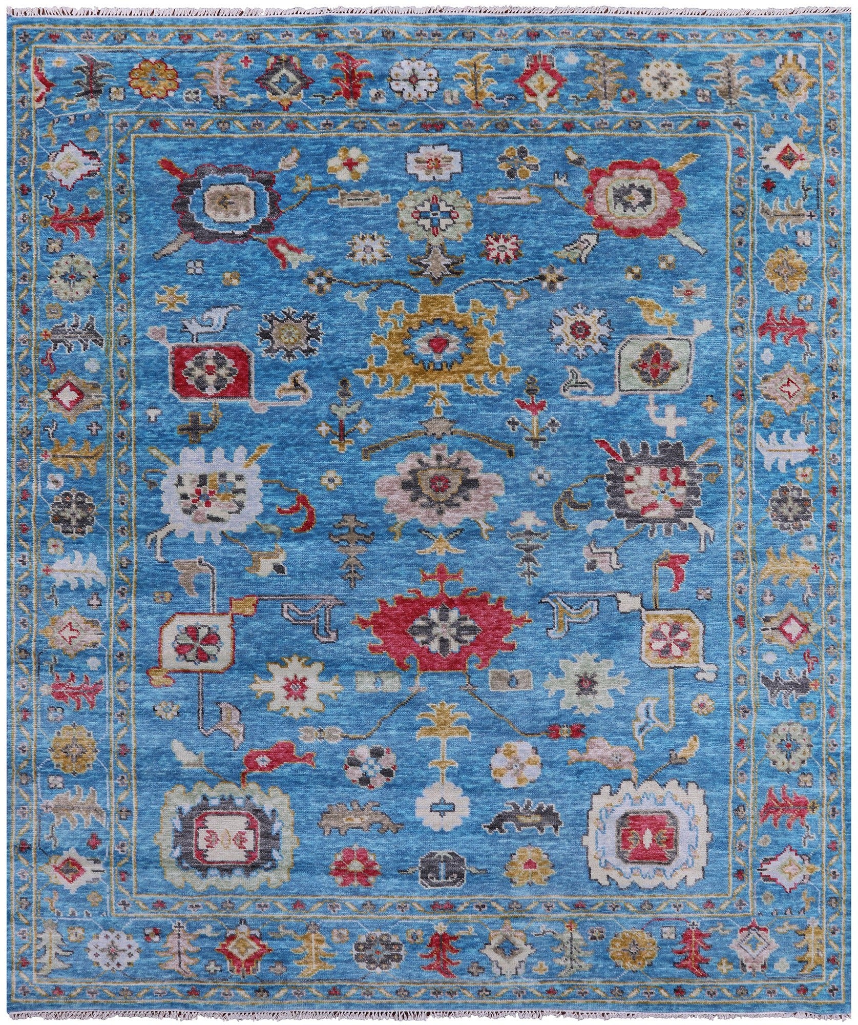 Blue Turkish Oushak Hand Knotted Wool Rug - 8' 3" X 9' 9" - Golden Nile