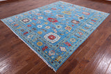Blue Turkish Oushak Hand Knotted Wool Rug - 8' 3" X 9' 9" - Golden Nile