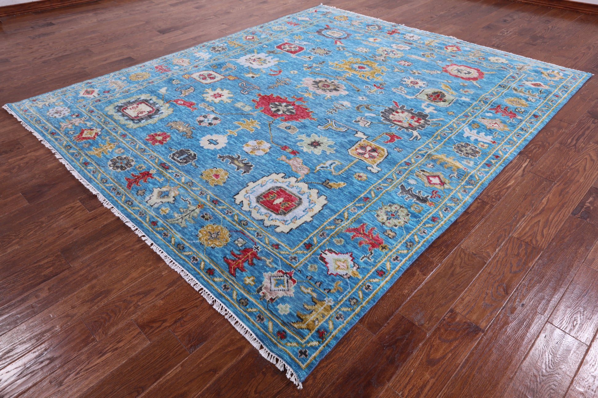 Blue Turkish Oushak Hand Knotted Wool Rug - 8' 3" X 9' 9" - Golden Nile