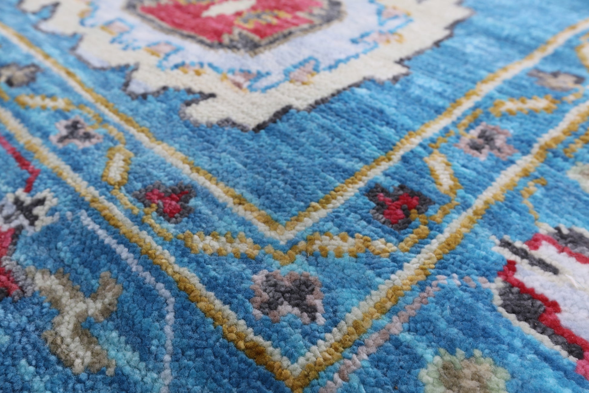 Blue Turkish Oushak Hand Knotted Wool Rug - 8' 3" X 9' 9" - Golden Nile