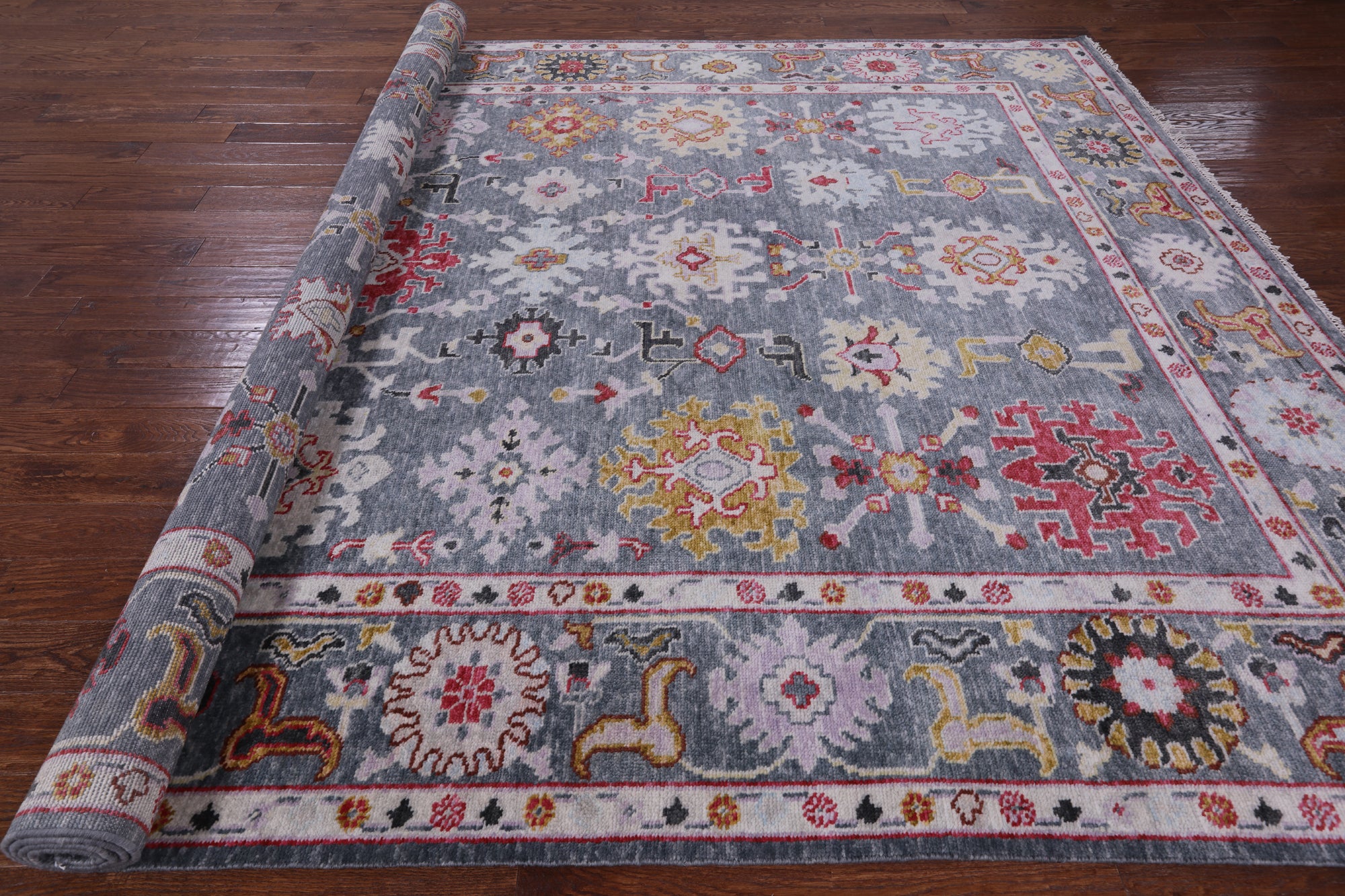 Grey Turkish Oushak Hand Knotted Wool Rug - 9' 3" X 11' 10" - Golden Nile
