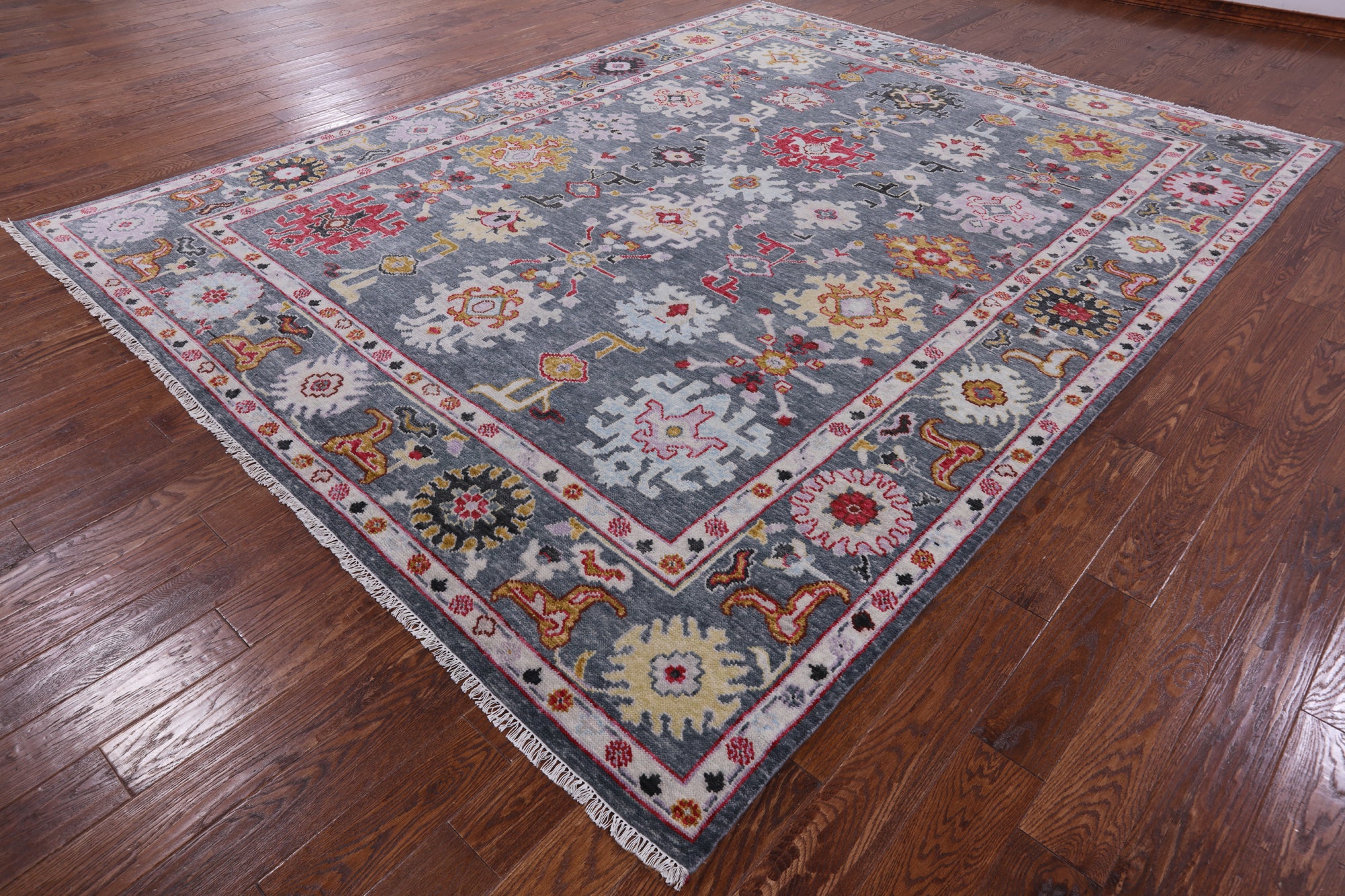 Grey Turkish Oushak Hand Knotted Wool Rug - 9' 3" X 11' 10" - Golden Nile