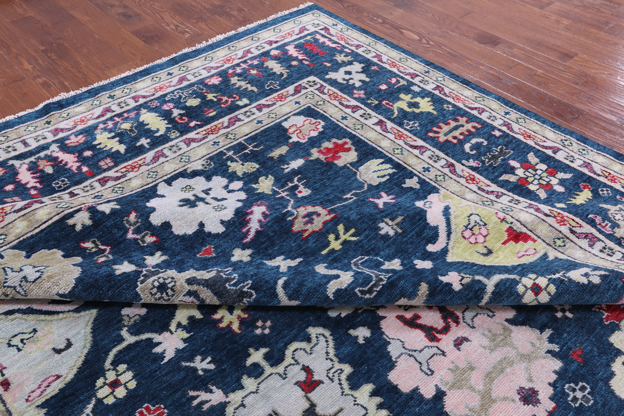Blue Turkish Oushak Hand Knotted Wool Rug - 10' 2" X 13' 10" - Golden Nile