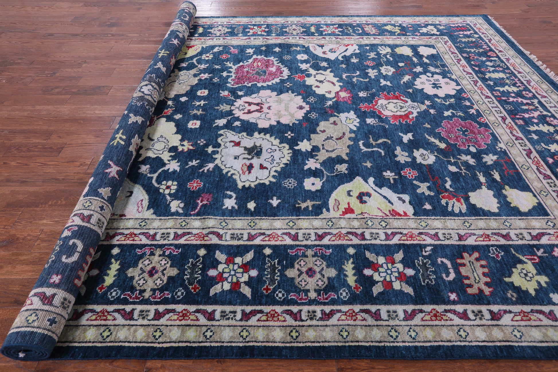 Blue Turkish Oushak Hand Knotted Wool Rug - 10' 2" X 13' 10" - Golden Nile