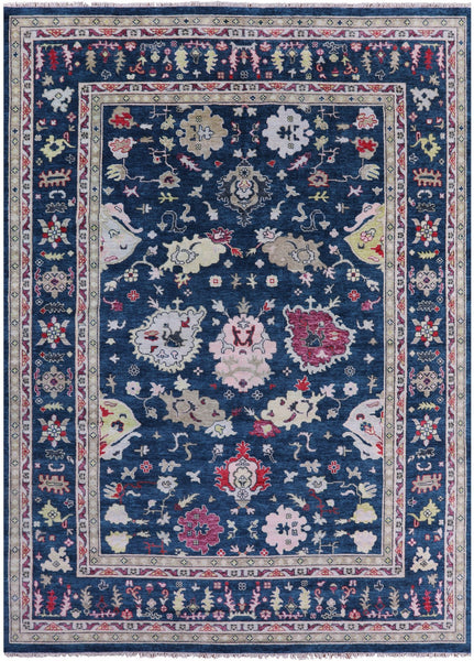 Blue Turkish Oushak Hand Knotted Wool Rug - 10' 2" X 13' 10" - Golden Nile