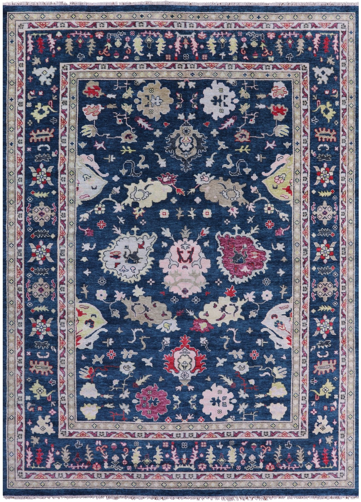 Blue Turkish Oushak Hand Knotted Wool Rug - 10' 2" X 13' 10" - Golden Nile