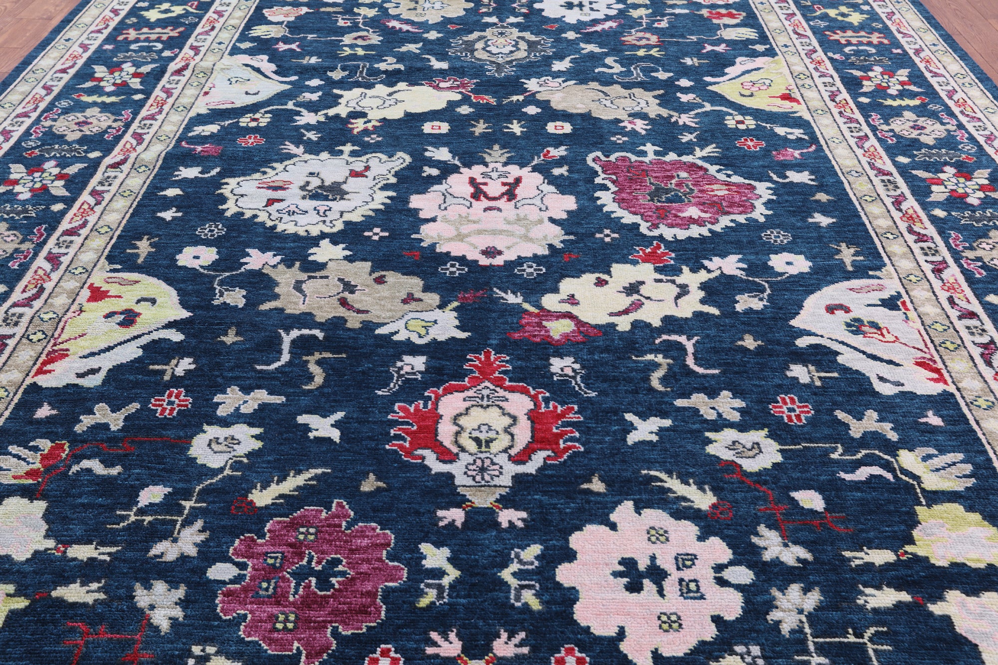 Blue Turkish Oushak Hand Knotted Wool Rug - 10' 2" X 13' 10" - Golden Nile