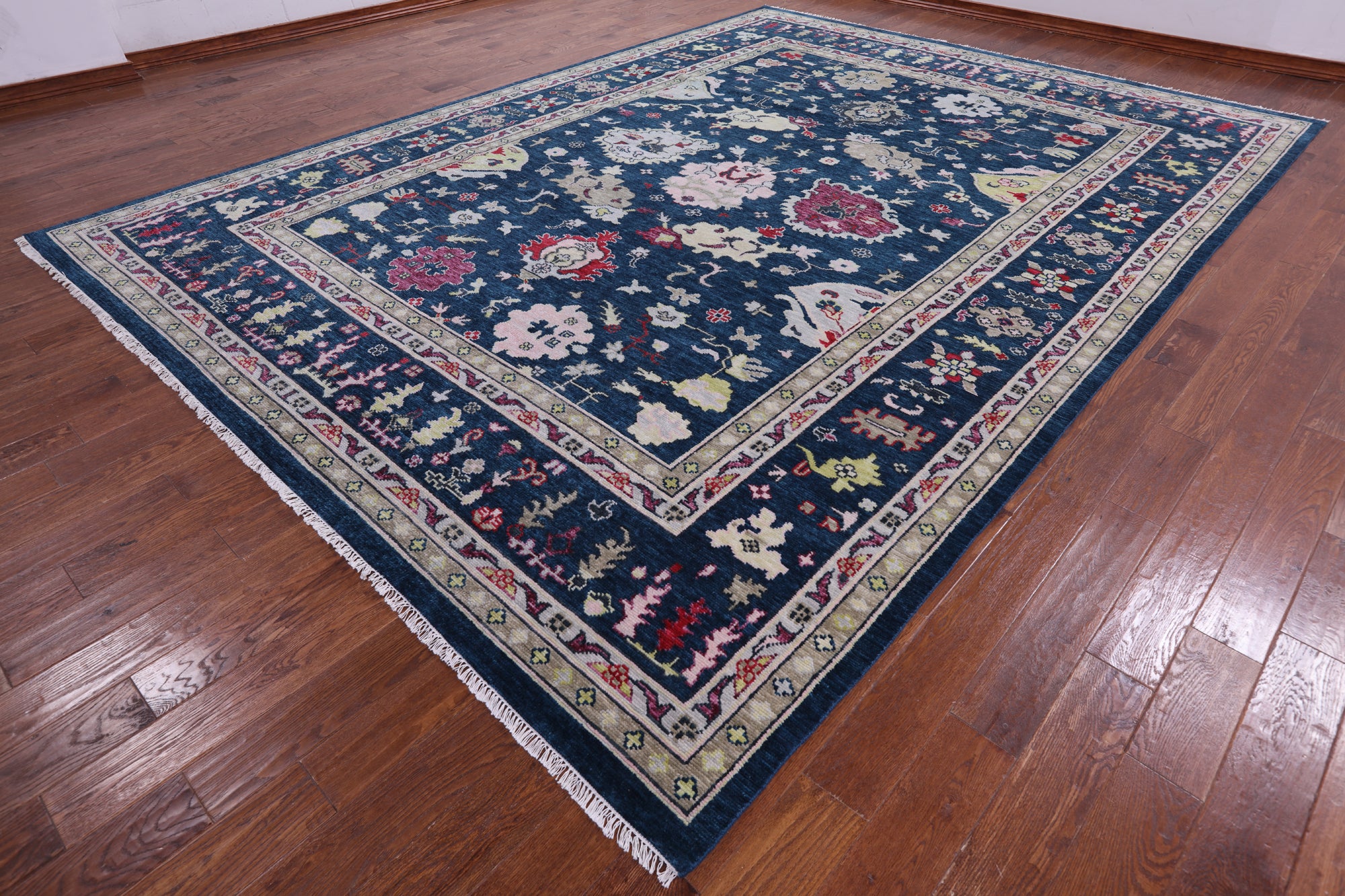 Blue Turkish Oushak Hand Knotted Wool Rug - 10' 2" X 13' 10" - Golden Nile