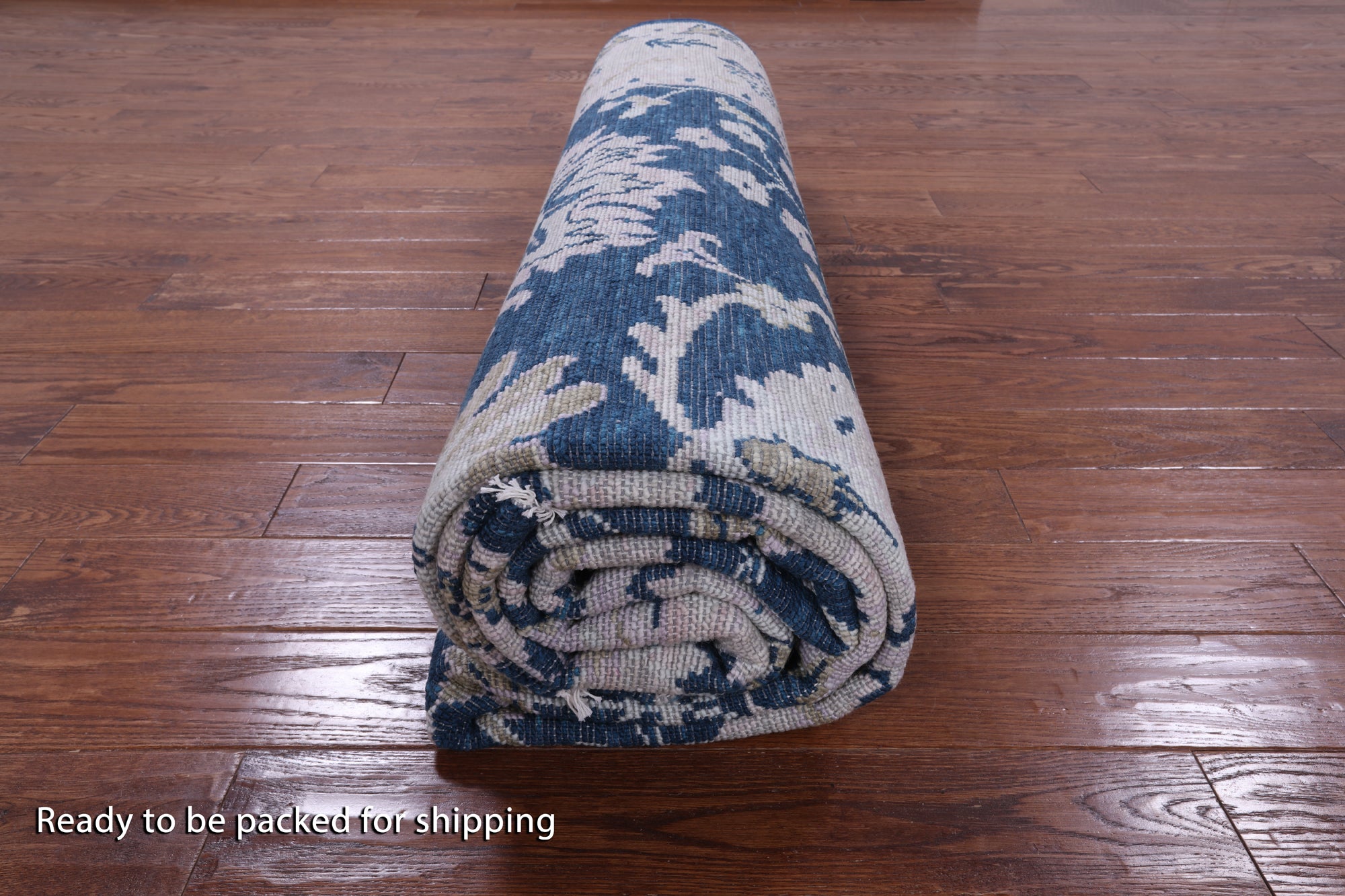 Blue Turkish Oushak Hand Knotted Wool Rug - 9' 0" X 12' 0" - Golden Nile