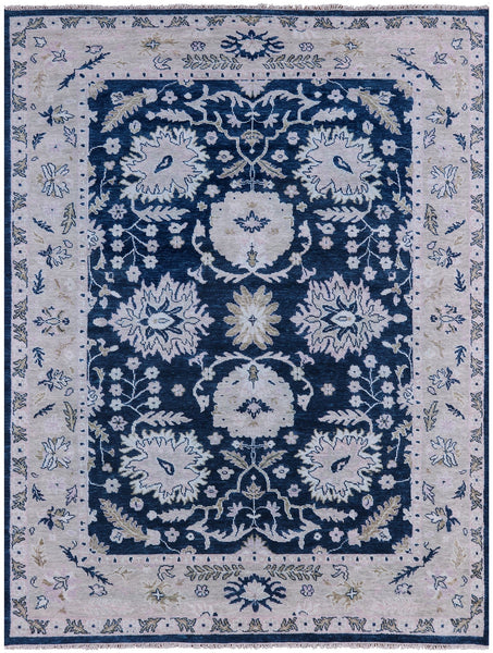 Blue Turkish Oushak Hand Knotted Wool Rug - 9' 0" X 12' 0" - Golden Nile
