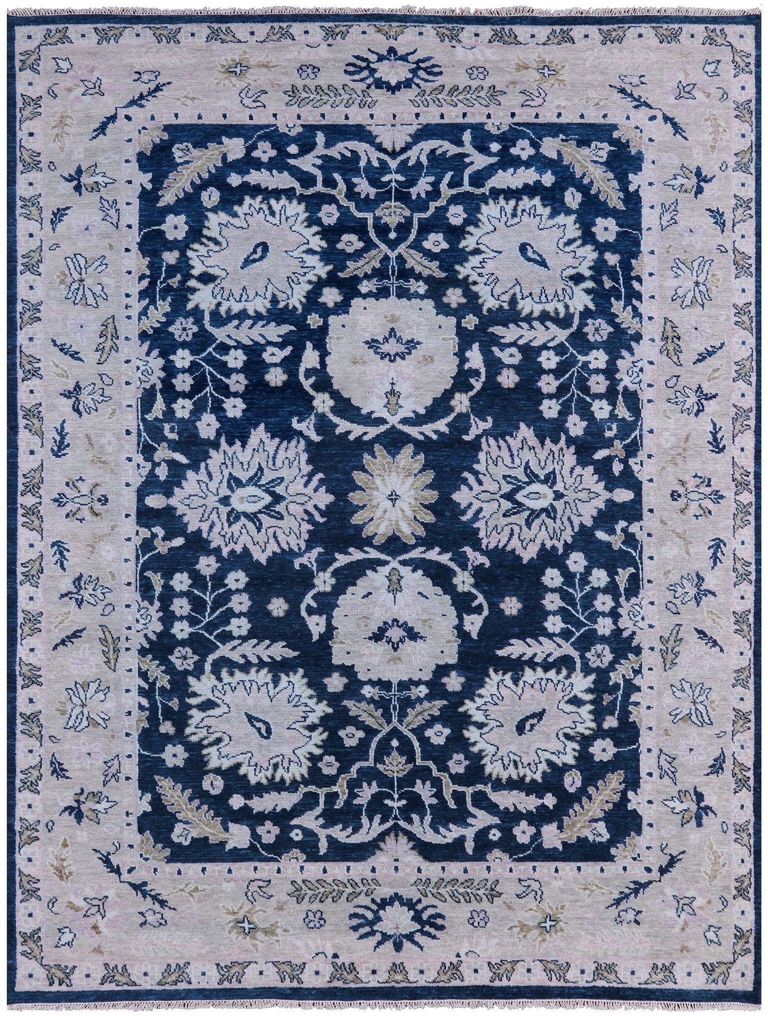 Blue Turkish Oushak Hand Knotted Wool Rug - 9' 0" X 12' 0" - Golden Nile