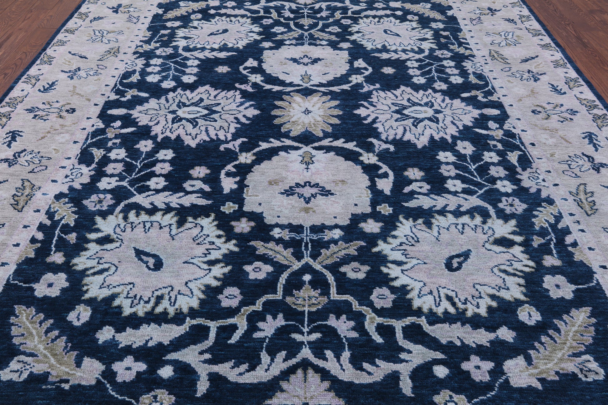 Blue Turkish Oushak Hand Knotted Wool Rug - 9' 0" X 12' 0" - Golden Nile