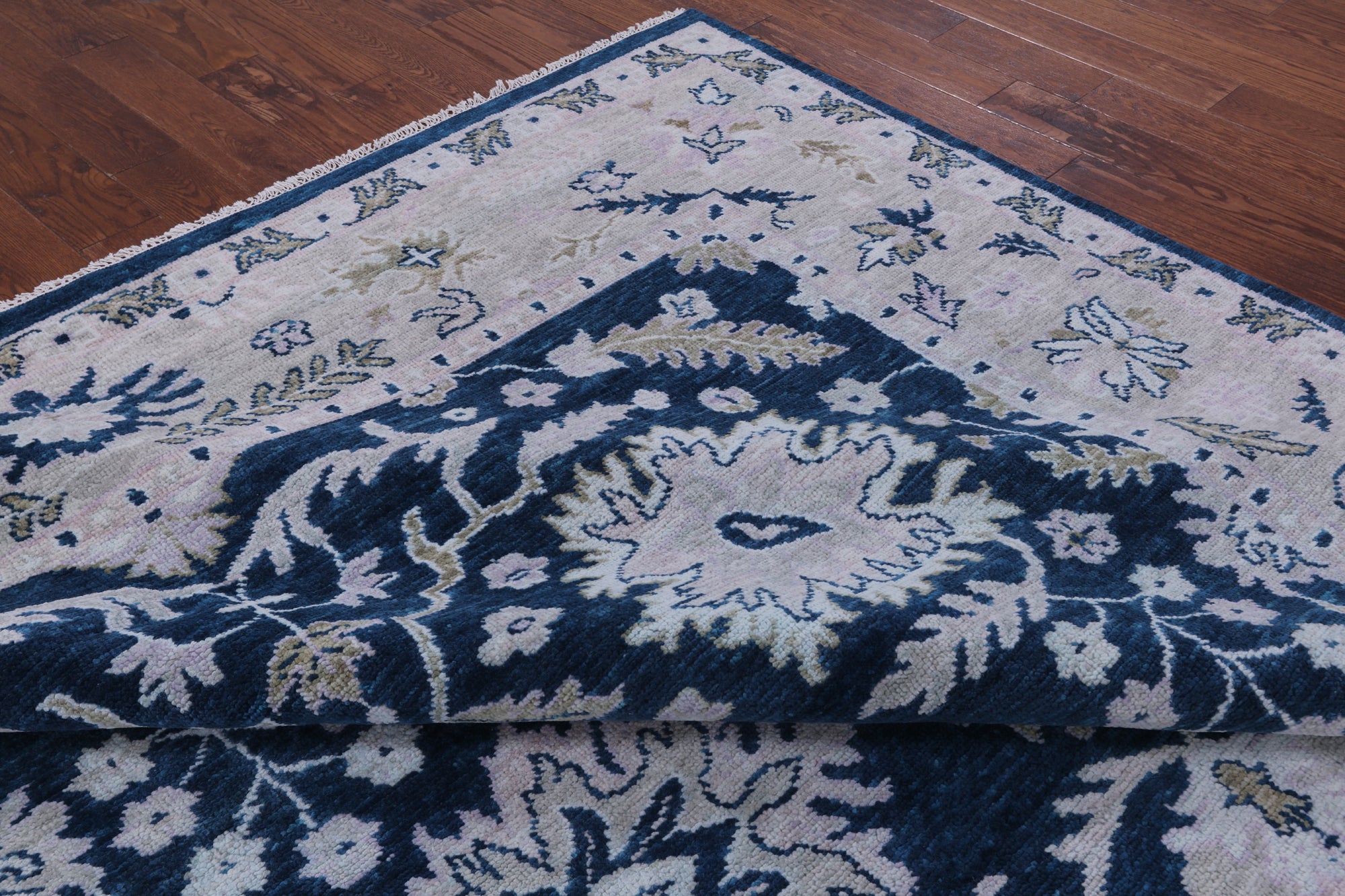 Blue Turkish Oushak Hand Knotted Wool Rug - 9' 0" X 12' 0" - Golden Nile