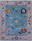 Blue Turkish Oushak Hand Knotted Wool Rug - 9' 2" X 11' 11" - Golden Nile