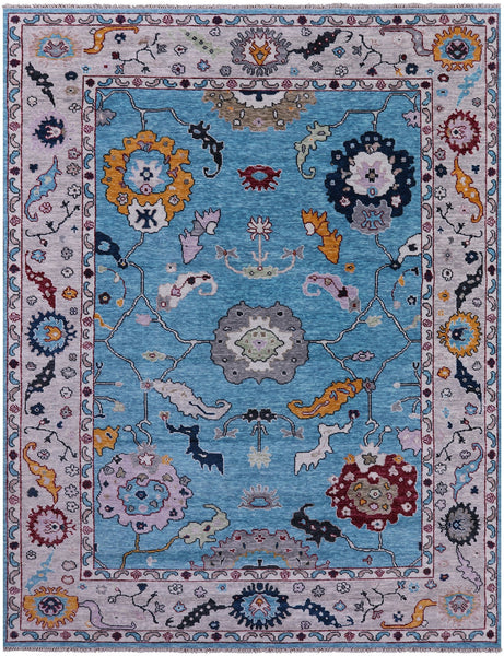 Blue Turkish Oushak Hand Knotted Wool Rug - 9' 2" X 11' 11" - Golden Nile