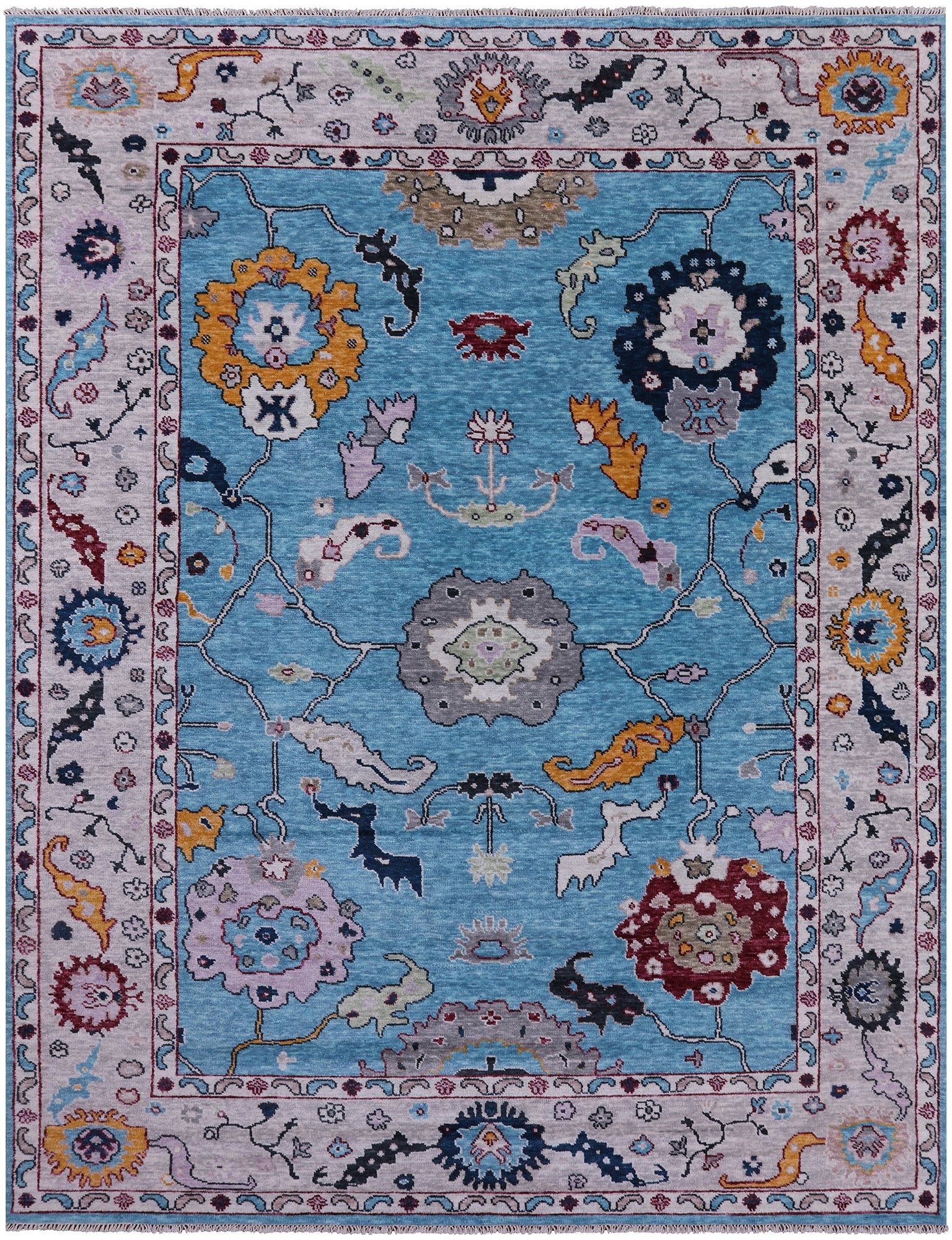 Blue Turkish Oushak Hand Knotted Wool Rug - 9' 2" X 11' 11" - Golden Nile
