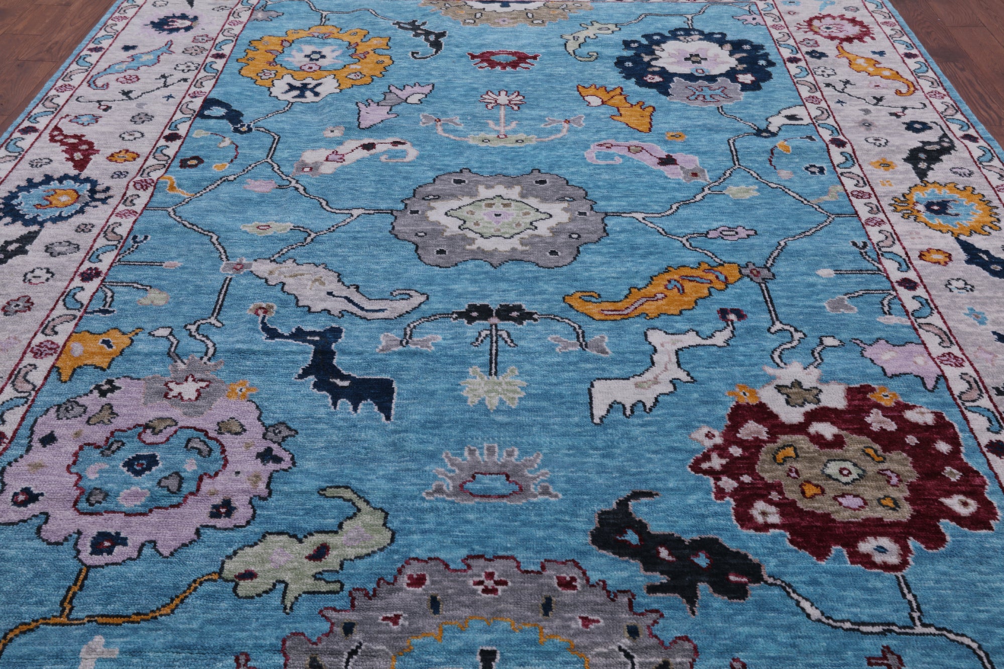 Blue Turkish Oushak Hand Knotted Wool Rug - 9' 2" X 11' 11" - Golden Nile