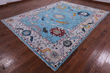 Blue Turkish Oushak Hand Knotted Wool Rug - 9' 2" X 11' 11" - Golden Nile