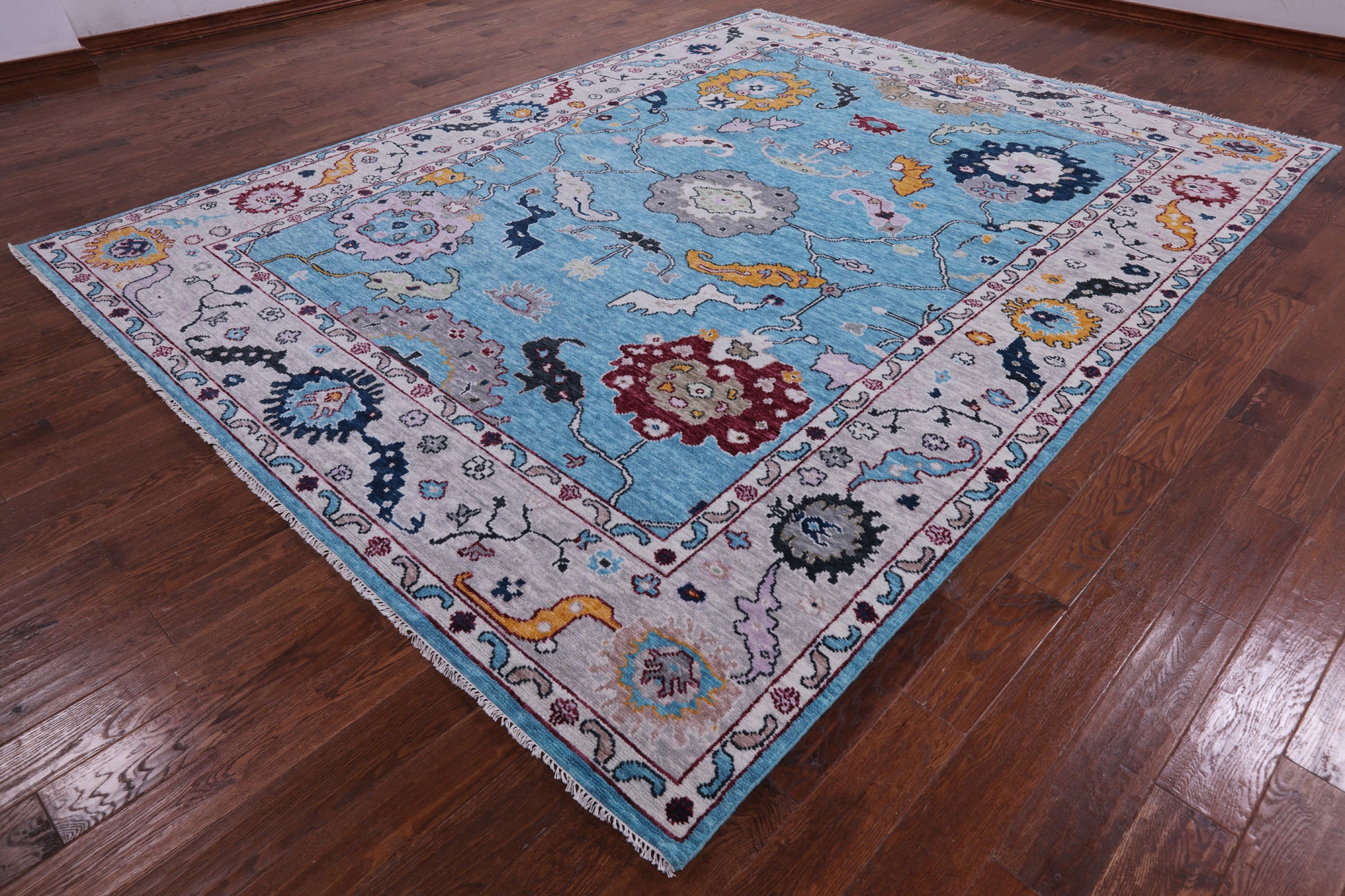 Blue Turkish Oushak Hand Knotted Wool Rug - 9' 2" X 11' 11" - Golden Nile